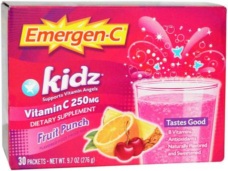 Kidz, Fruit Punch, 30 Packets, 9.7 oz (276 g) by Emergen-C-Vitaminer, Vitamin C, Kosttillskott Barn
