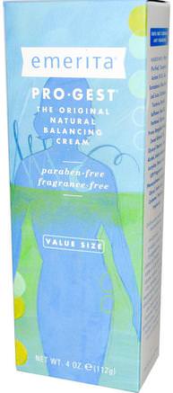 Pro-Gest, Balancing Cream, Fragrance-Free, 4 oz (112 g) by Emerita-Hälsa, Kvinnor, Progesteronkrämprodukter