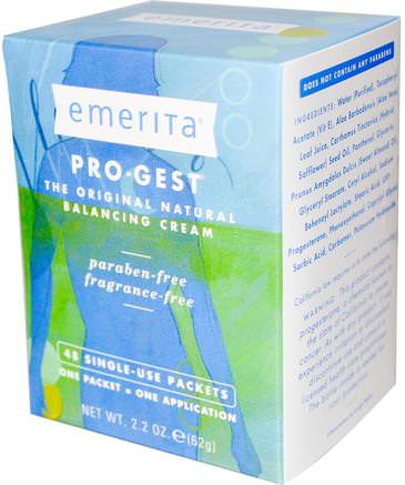 Pro-Gest, Balancing Cream, Fragrance Free, 48 Single-Use Packets, 2.2 oz (62 g) by Emerita-Hälsa, Kvinnor, Progesteronkrämprodukter