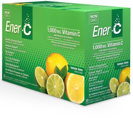 Vitamin C, Effervescent Powdered Drink Mix, Lemon Lime, 30 Packets, 10.1 oz. (285.6 g) by Ener-C-Vitaminer, Vitamin C