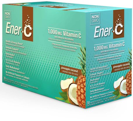 Vitamin C, Effervescent Powdered Drink Mix, Pineapple Coconut, 30 Packets, 9.7 oz (274.8 g) by Ener-C-Vitaminer, Vitamin C