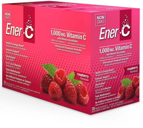 Vitamin C, Effervescent Powdered Drink Mix, Raspberry, 30 Packets, 9.8 oz (277 g) by Ener-C-Vitaminer, Vitamin C
