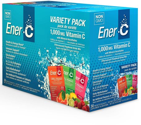 Vitamin C, Effervescent Powdered Drink Mix, Variety Pack, 30 Packets, 9.9 oz (282.5 g) by Ener-C-Vitaminer, Vitamin C