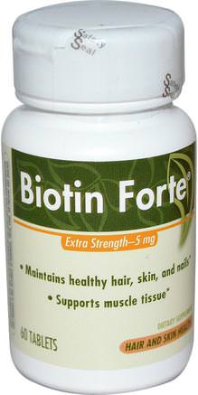 Biotin Forte, Extra Strength, 5 mg, 60 Tablets by Enzymatic Therapy-Vitaminer, Vitamin B