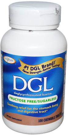 DGL, Deglycyrrhizinated Licorice, Fructose Free/Sugarless, 100 Chewable Tablets by Enzymatic Therapy-Kosttillskott, Hälsa
