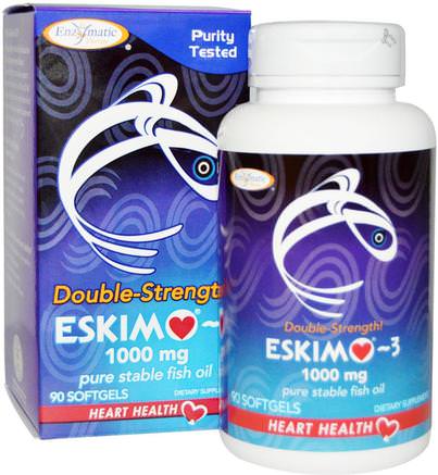 Eskimo-3, Double Strength, 1000 mg, 90 Softgels by Enzymatic Therapy-Kosttillskott, Efa Omega 3 6 9 (Epa Dha), Fiskolja