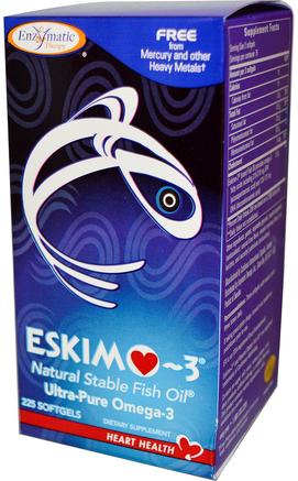 Eskimo-3, Natural Stable Fish Oil, 225 Softgels by Enzymatic Therapy-Kosttillskott, Efa Omega 3 6 9 (Epa Dha), Fiskolja