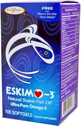 Eskimo-3, Ultra-Pure Omega-3, 105 Softgels by Enzymatic Therapy-Kosttillskott, Efa Omega 3 6 9 (Epa Dha), Fiskolja