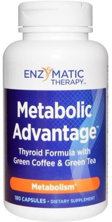 Metabolic Advantage, Thyroid Formula with Green Coffee & Green Tea, Metabolism, 180 Capsules by Enzymatic Therapy-Kosttillskott, Antioxidanter