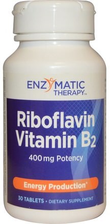 Riboflavin Vitamin B2, Energy Production, 400 mg, 30 Tablets by Enzymatic Therapy-Vitaminer, Vitamin B