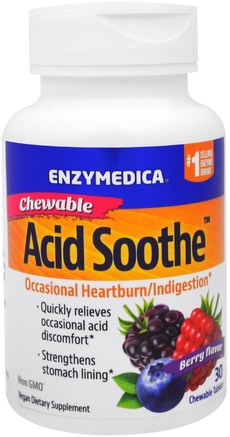 Chewable Acid Soothe, Berry Flavor, 30 Chewable Tablets by Enzymedica-Hälsa, Matsmältning, Mage, Halsbränna Och Gärd, Halsbränna