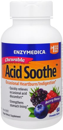 Chewable Acid Soothe, Berry Flavor, 60 Chewable Tablets by Enzymedica-Hälsa, Matsmältning, Mage, Halsbränna Och Gärd, Halsbränna