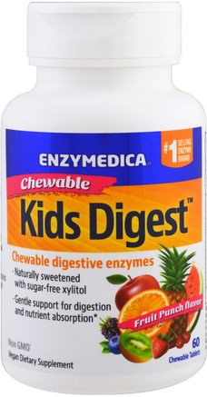 Kids Digest, Chewable Digestive Enzymes, 60 Chewable Tablets by Enzymedica-Kosttillskott, Matsmältningsenzymer