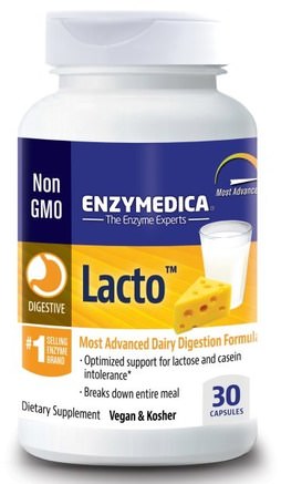 Lacto, Most Advanced Dairy Digestion Formula, 30 Capsules by Enzymedica-Kosttillskott, Matsmältningsenzymer