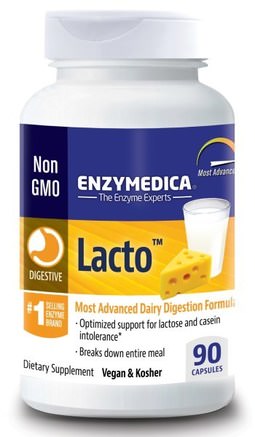Lacto, Most Advanced Dairy Digestion Formula, 90 Capsules by Enzymedica-Kosttillskott, Matsmältningsenzymer