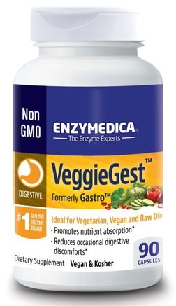 VeggieGest, (Formerly Gastro), 90 Capsules by Enzymedica-Hälsa, Matsmältning, Mage