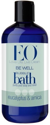 Be Well, Bubble Bath, Eucalyptus & Arnica, 12 fl oz (355 ml) by EO Products-Örter, Arnica Montana, Bad, Bubbelbad