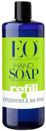 Hand Soap, Refill, Peppermint & Tea Tree, 32 fl oz (960 ml) by EO Products-Bad, Skönhet, Tvål, Påfyllnad