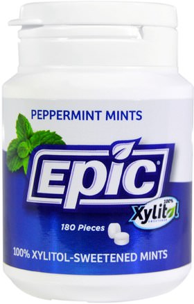 100% Xylitol-Sweetened, Peppermint Mints, 180 Pieces by Epic Dental-Bad, Skönhet, Oral Tandvård, Xylitol Gummi Godis
