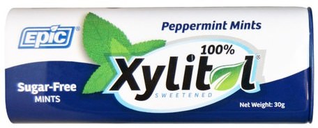 100% Xylitol Sweetened, Peppermint Mints, Sugar-Free, 30 g by Epic Dental-Bad, Skönhet, Oral Tandvård, Xylitol Gummi Godis