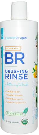 Organic Brushing Rinse, Peppermint, 16 fl oz (480 ml) by Essential Oxygen-Bad, Skönhet, Muntlig Tandvård, Tandblekning, Munvatten