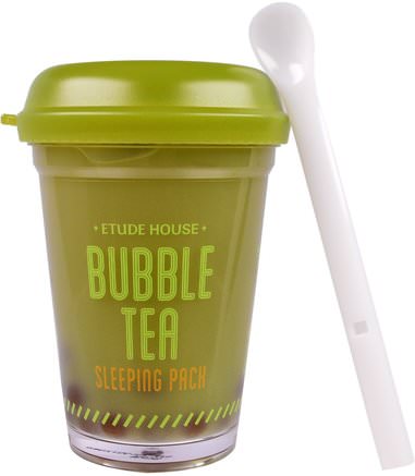 Bubble Tea Sleeping Pack, Green Tea, 3.5 oz (100 g) by Etude House-Bad, Skönhet, Hud, Nattkrämer