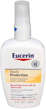 Daily Protection Moisturizing Face Lotion, Sunscreen SPF 30, Fragrance Free, 4 fl oz (118 ml) by Eucerin-Bad, Skönhet, Solskyddsmedel, Spf 30-45, Eucerin Ansiktsvård