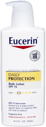 Lotion, Daily Hydration, Dry Skin, SPF 15 Suncreen, Fragrance Free, 16.9 fl oz (500 ml) by Eucerin-Skönhet, Ansiktsvård, Eucerin Daglig Fukt, Spf Ansiktsvård
