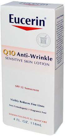 Q10 Anti-Wrinkle Sensitive Skin Lotion, SPF 15 Sunscreen, 4 fl oz (118 ml) by Eucerin-Skönhet, Ansiktsvård, Eucerin Ansiktsvård, Spf Ansiktsvård