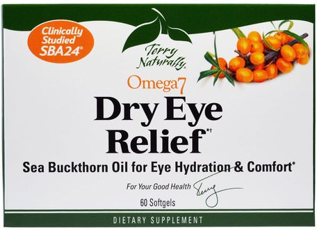 Terry Naturally, Omega 7 Dry Eye Relief, 60 Softgels by EuroPharma-Kosttillskott, Omega-7, Ögonvård, Visionvård, Vision