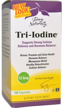 Terry Naturally, Tri-Iodine, 12.5 mg, 180 Capsules by EuroPharma-Kosttillskott, Mineraler, Jod
