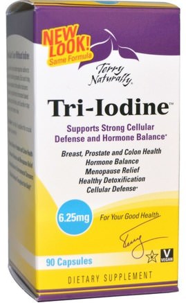Terry Naturally, Tri-Iodine, 6.25 mg, 90 Capsules by EuroPharma-Kosttillskott, Mineraler, Jod