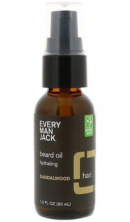 Beard Oil, Hydrating, Sandalwood, 1 fl oz (30 ml) by Every Man Jack-Hälsa, Män