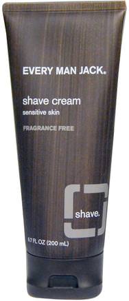 Shave Cream, Sensitive Skin, Fragrance Free, 6.7 fl oz (200 ml) by Every Man Jack-Bad, Skönhet, Barberkräm