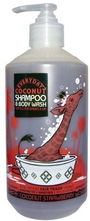 Shampoo & Body Wash, Gentle for Babies on Up, Coconut Strawberry, 16 fl oz (475 ml) by Everyday Coconut-Bad, Skönhet, Schampo, Barnschampo, Duschgel, Barn Kroppsvask, Barn Duschgel
