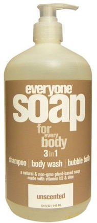Soap For Everybody 3 in 1, Unscented, 32 fl oz (946 ml) by Everyone-Bad, Skönhet, Hår, Hårbotten, Schampo, Balsam