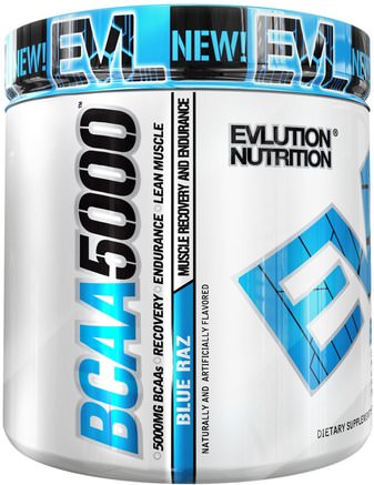 BCAA 5000, Blue Raz, 8.5 oz (240 g) by EVLution Nutrition-Sport, Kosttillskott, Bcaa (Förgrenad Aminosyra)