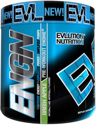 ENGN Pre-Workout, Green Apple, 8.5 oz (240 g) by EVLution Nutrition-Sport, Träning, Muskel