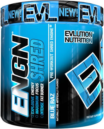 ENGN Shred, Blue Raz Pre-Workout, 8.1 oz (231 g) by EVLution Nutrition-Hälsa, Energi, Sport