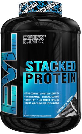 Stacked Protein, Cookies & Cream, 4 lb (1813 g) by EVLution Nutrition-Sport, Kosttillskott, Vassleprotein