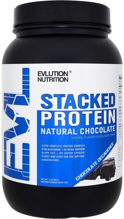 Stacked Protein, Natural Chocolate, Chocolate Decadence, 2 lb (909 g) by EVLution Nutrition-Sport, Kosttillskott, Vassleprotein