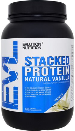 Stacked Protein Natural Vanilla, 2 lbs (909 g) by EVLution Nutrition-Sport, Kosttillskott, Vassleprotein