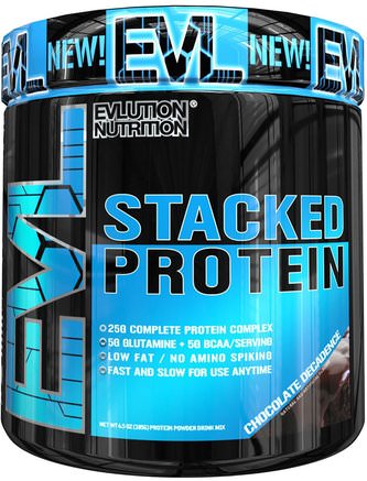 Stacked Protein Powder Drink Mix, Chocolate Decadence, 6.5 oz (185 g) by EVLution Nutrition-Sport, Kosttillskott, Vassleprotein