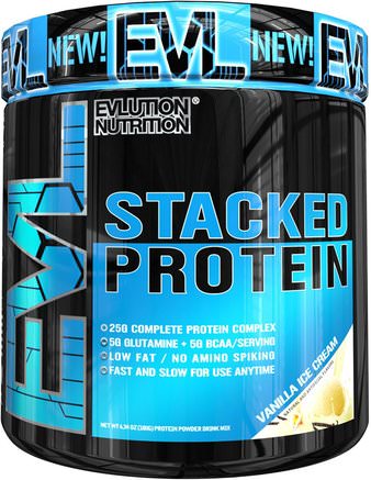 Stacked Protein, Vanilla Ice Cream, 6.34 oz (180 g) by EVLution Nutrition-Sport, Kosttillskott, Vassleprotein