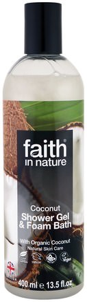 Shower Gel & Foam Bath, Coconut, 13.5 fl oz (400 ml) by Faith in Nature-Bad, Skönhet, Duschgel