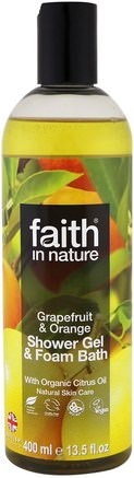 Shower Gel & Foam Bath, Grapefruit & Orange, 13.5 fl oz (400 ml) by Faith in Nature-Bad, Skönhet, Duschgel