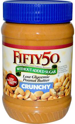 Low Glycemic Peanut Butter, Crunchy, 18 oz (510 g) by Fifty 50-Mat, Jordnötssmör