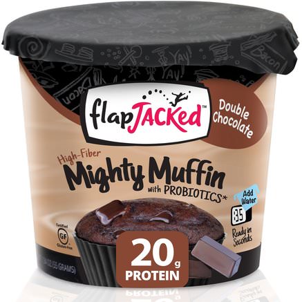 Mighty Muffin with Probiotics, Double Chocolate, 1.94 oz (55 g) by FlapJacked-Mäktiga Muffins
