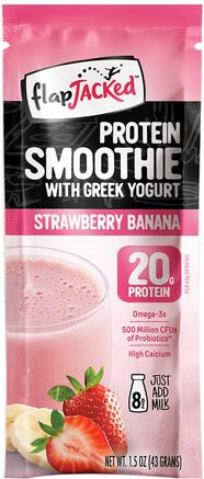 Protein Smoothie With Greek Yogurt, Strawberry Banana, 12 Packets, 1.5 oz (43 g) Each by FlapJacked-Kosttillskott, Protein