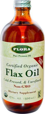 Certified Organic Flax Oil, 17 fl oz (500 ml) by Flora-Kosttillskott, Efa Omega 3 6 9 (Epa Dha), Linfröolja
